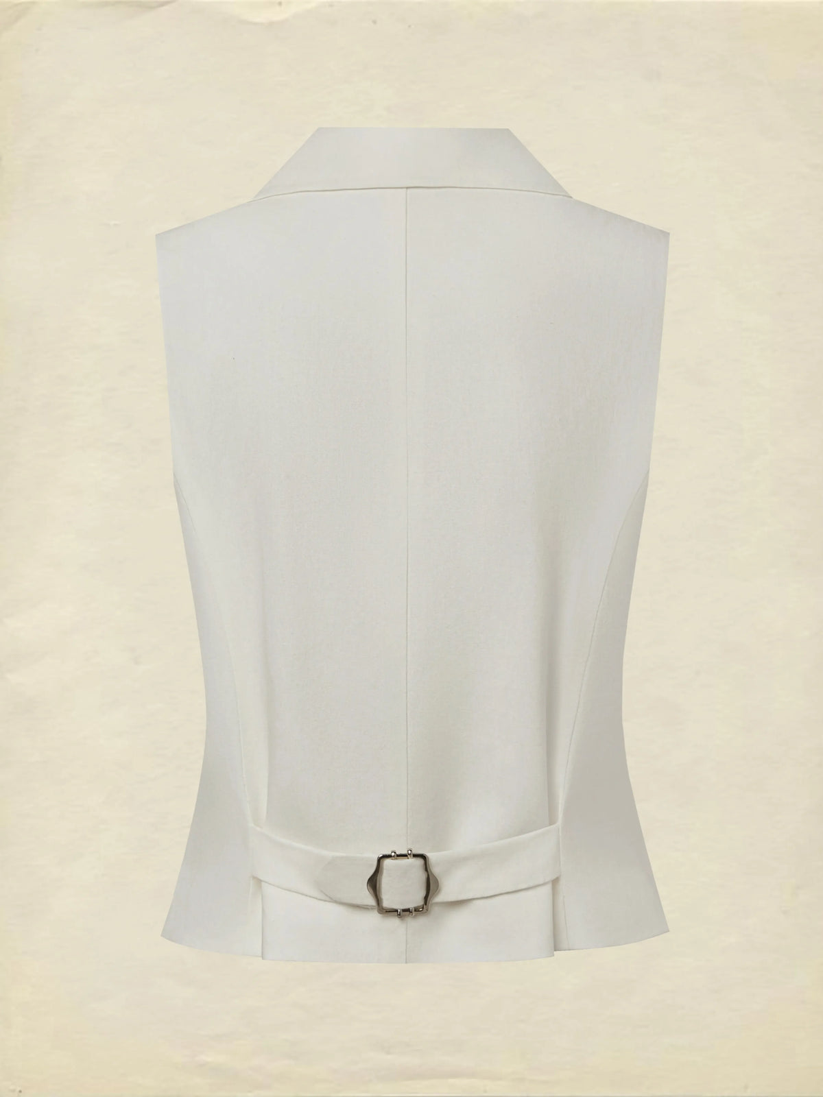 Linen Vest, Sleeveless, Shawl Collar, Plain, Button Design, Vacation, Vintage, White