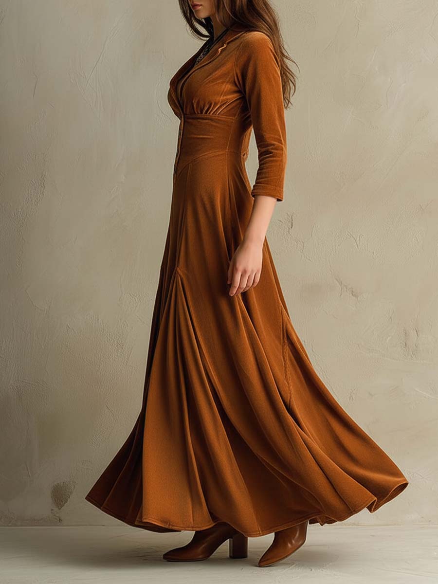 Elegant 70s Style Blazer Style Velvet Dress