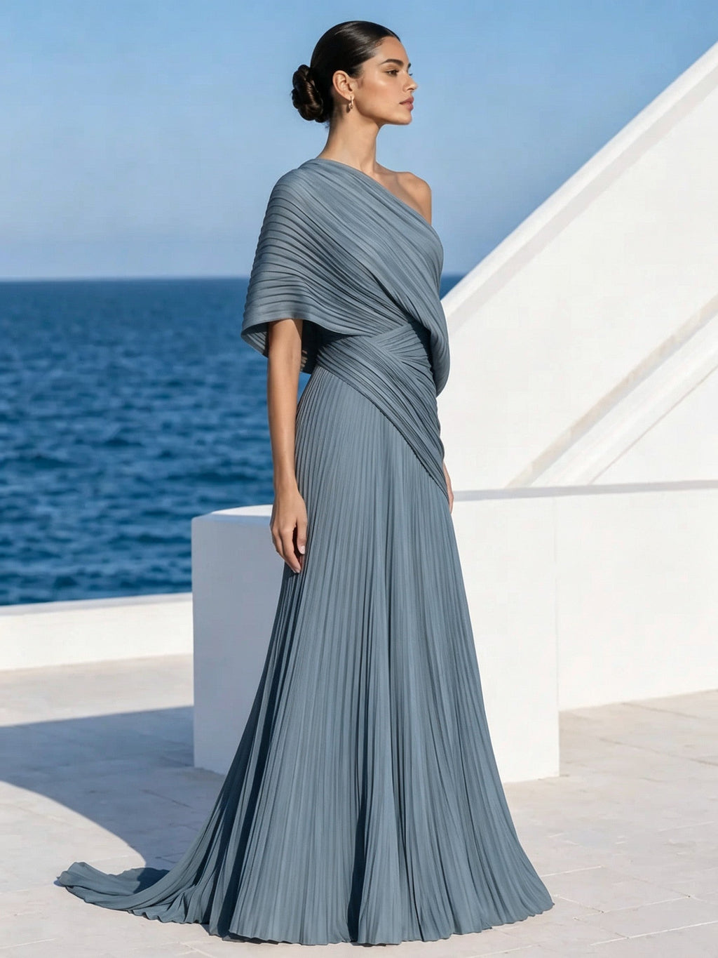 One Shoulder Draped Evening Gown