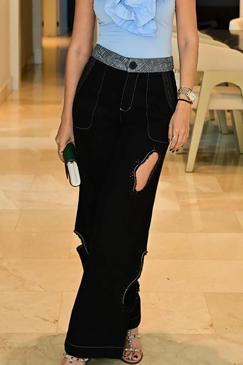 Women's Fashion Asymmetric Cutout Waist Panel Pants