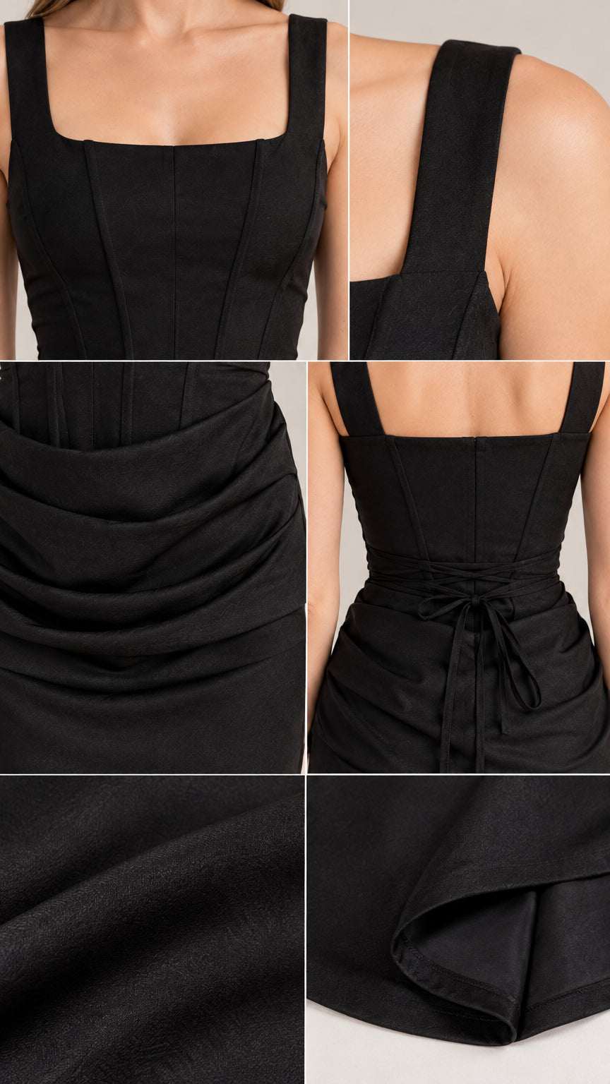 Square Neck Corset Draped Waist Maxi Evening Gown