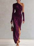 Elegant retro purple sexy one-shoulder maxi dress