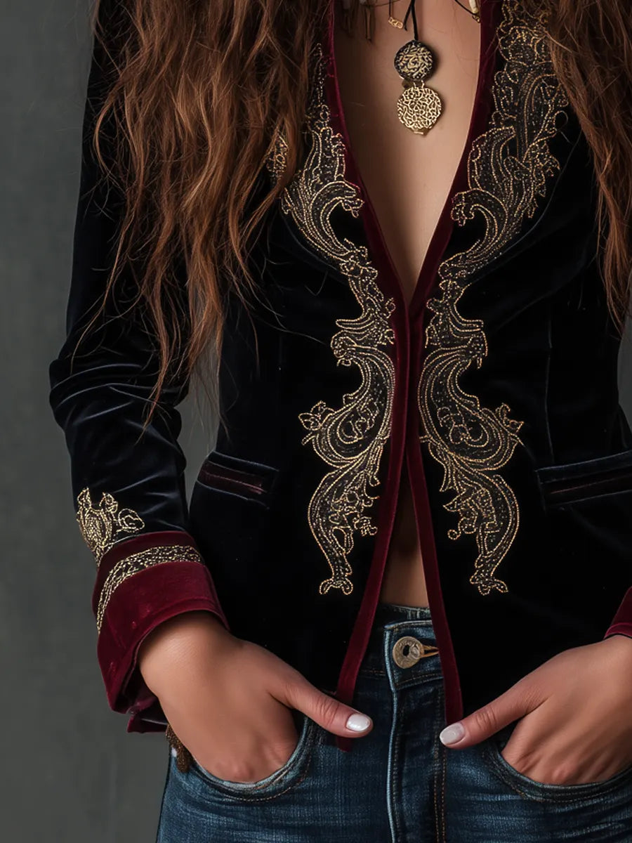 Vintage Baroque Embroidered Velvet Blazer