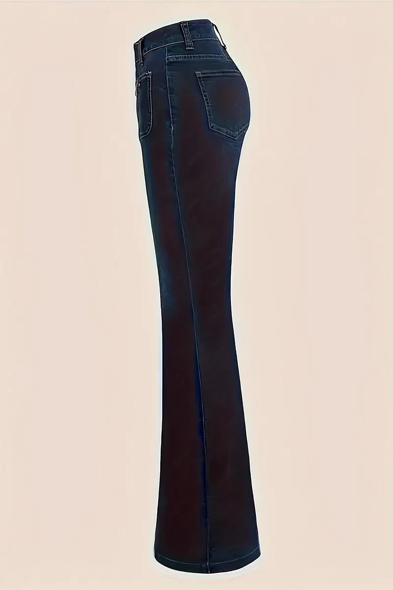 Vintage High Waisted Button Up Micro Flare Leg Jeans