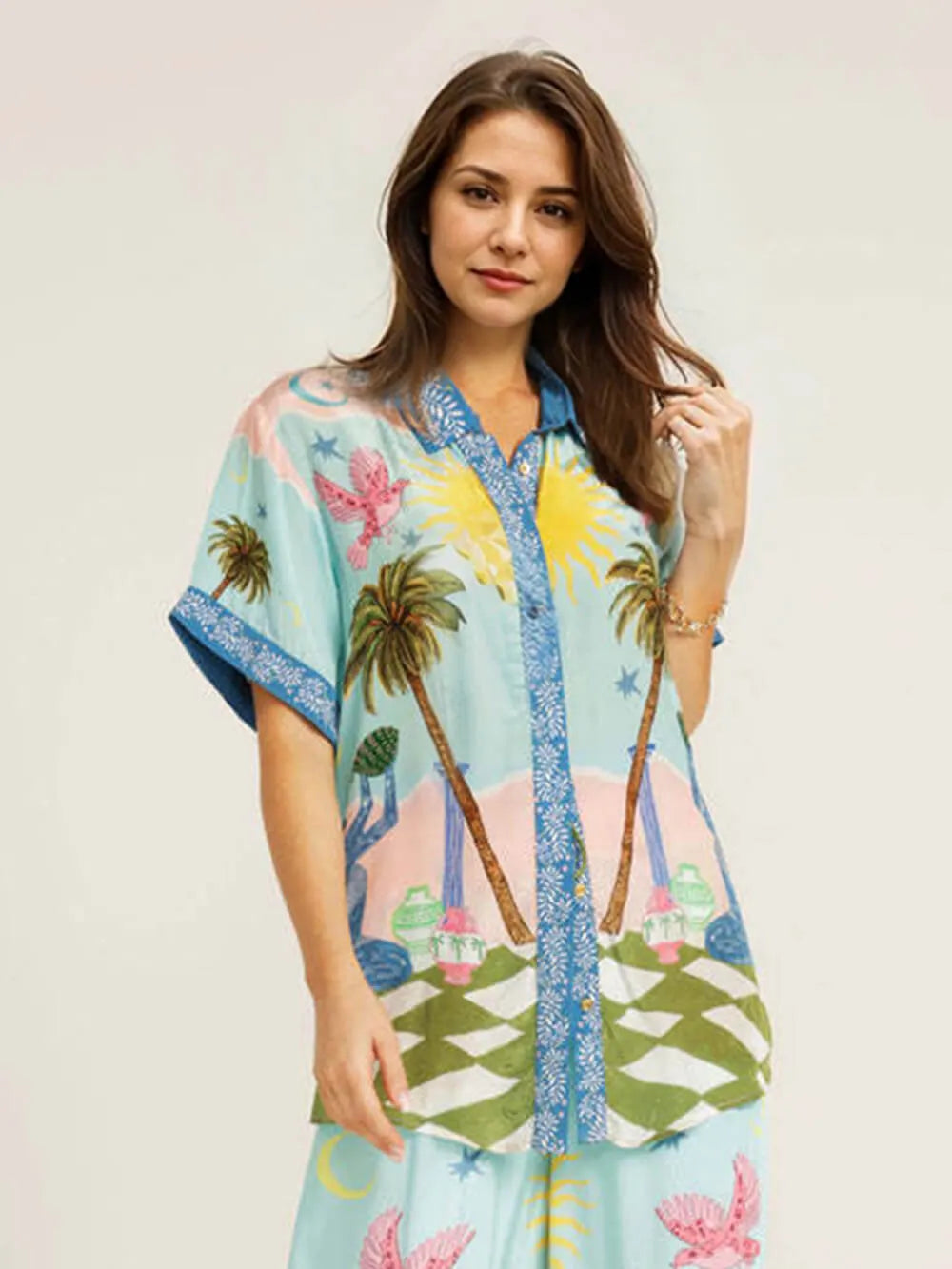 Casual Palm Tree Print Short Sleeve Shirt