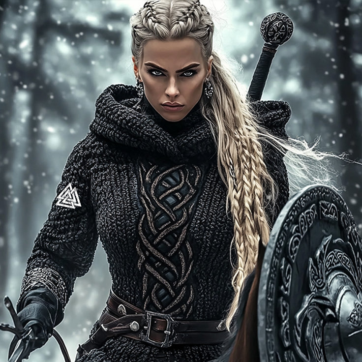 Women's Viking Warrior Jacquard Celtic Knit Hoodie