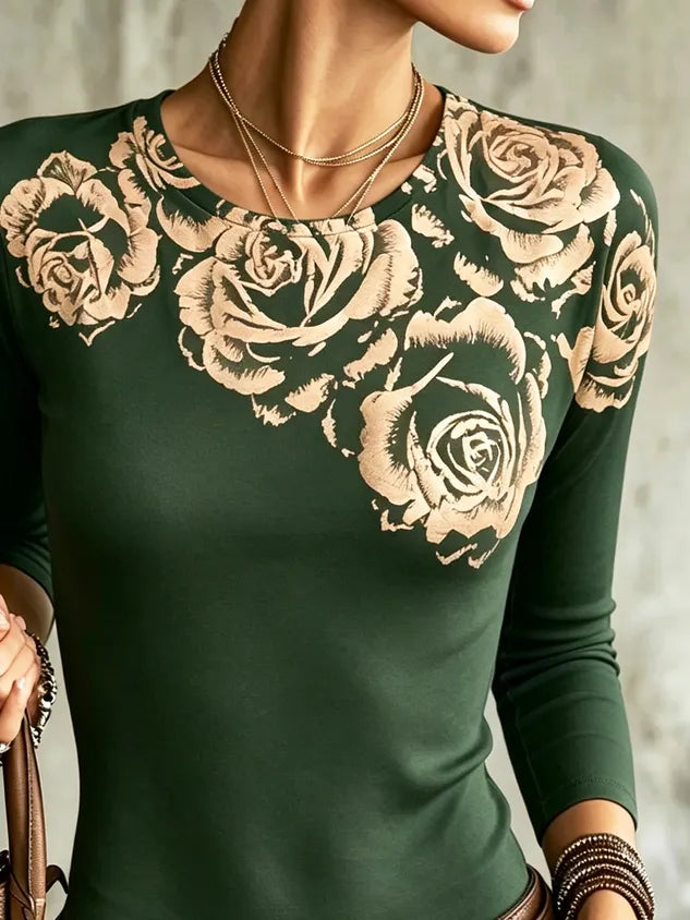 Casual Floral Crew Neck Long Sleeve T-shirt