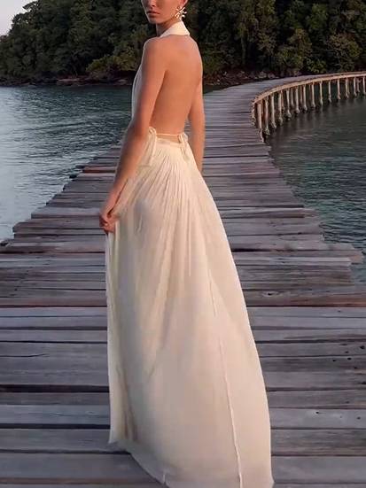 Backless Neck Top Long Skirt Suit