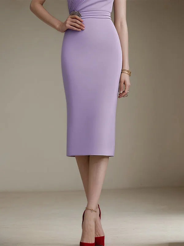 Wedding Guest Dress Purple Sleeveless Rhinestone Fit Tea-Length Dresses