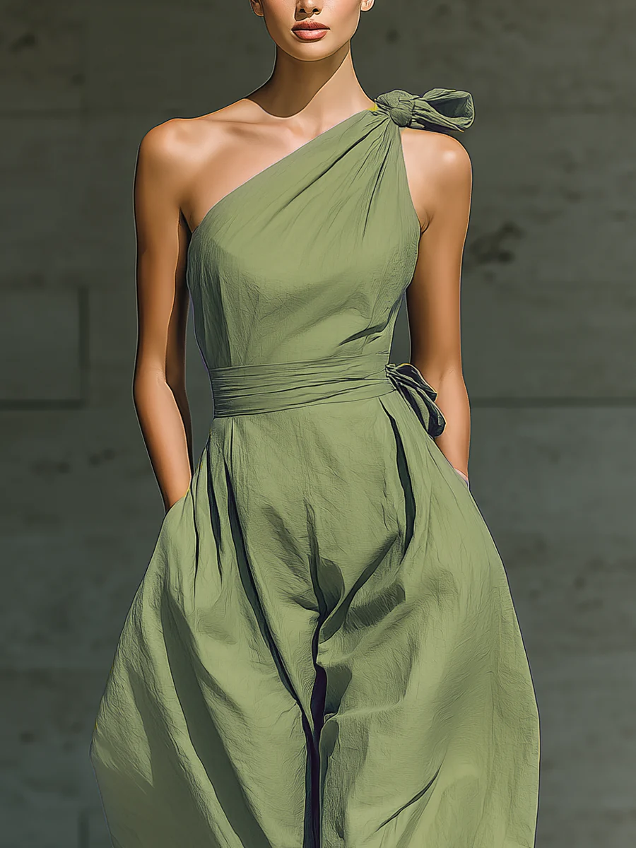 Green One-shoulder Wide-leg Jumpsuit