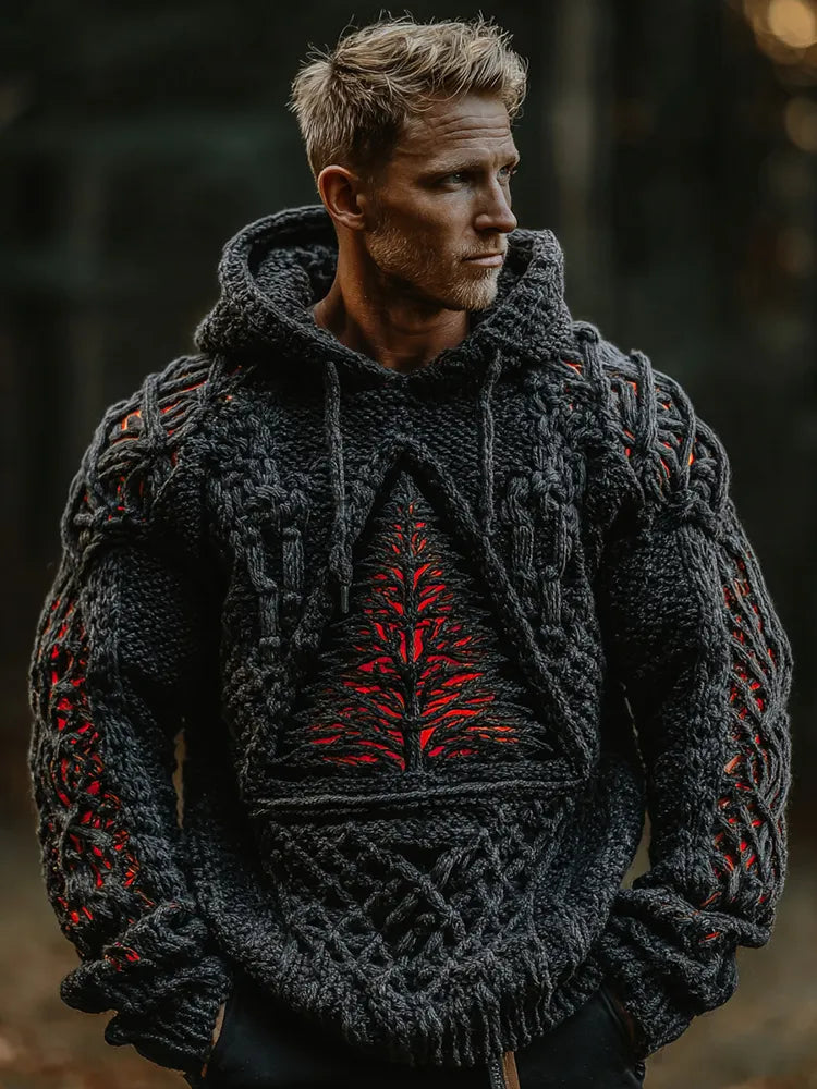 Men's Vintage Christmas Tree Celtic Art Jacquard Art Cozy Hoodie