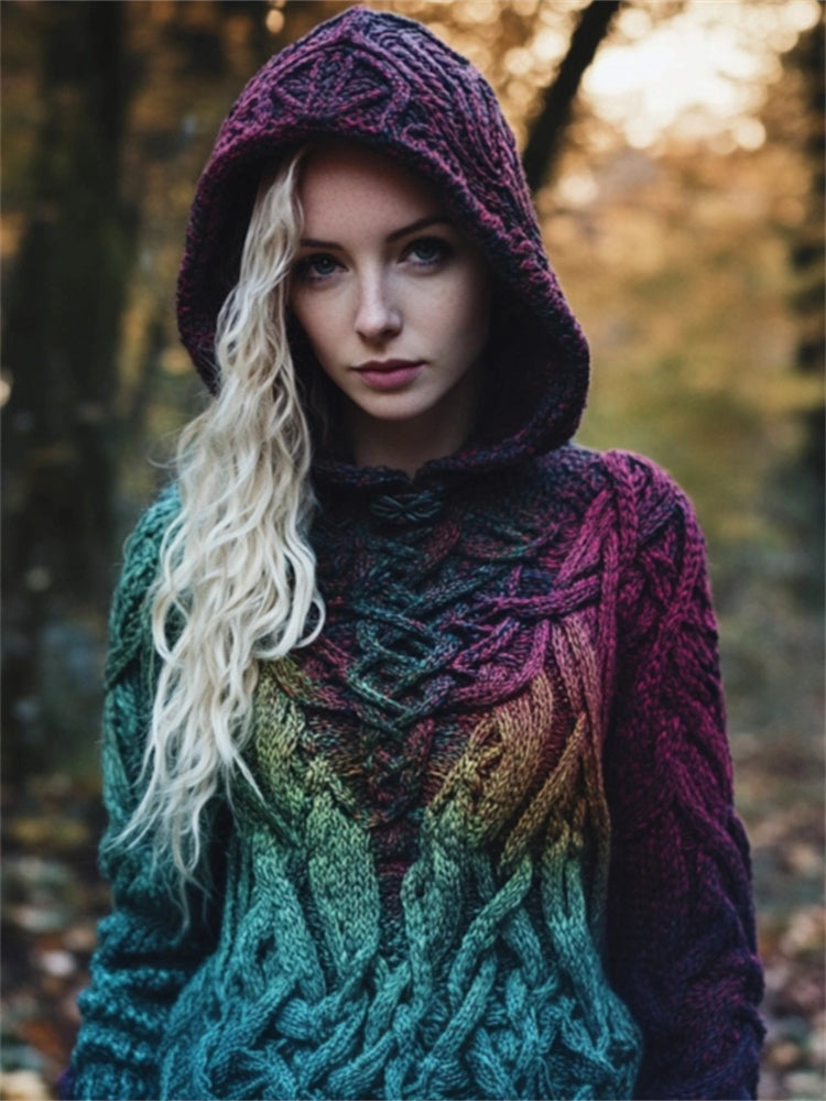 Mystical Gradient Celtic Vines Chunky Hooded Sweater