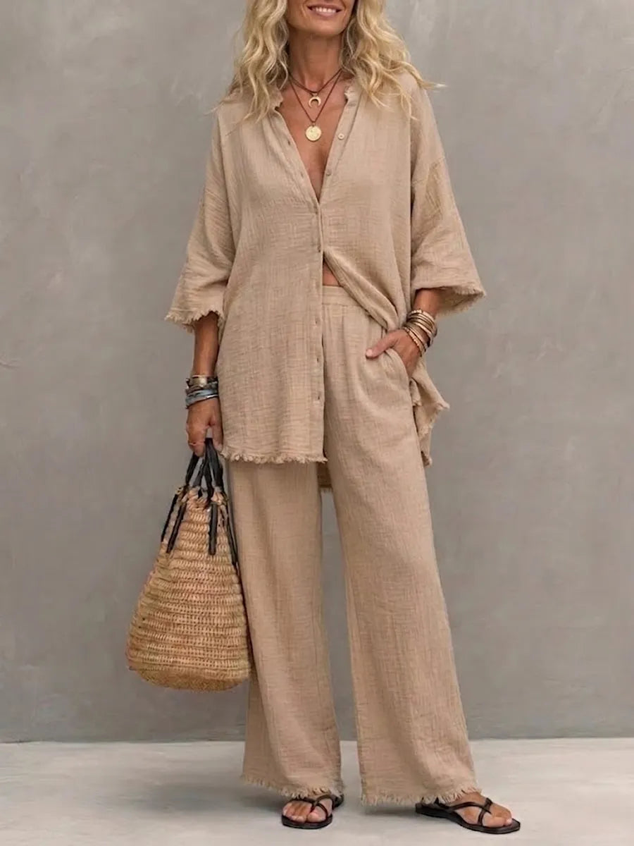 Womenâs Casual Simple Vintage Cotton-linen Set
