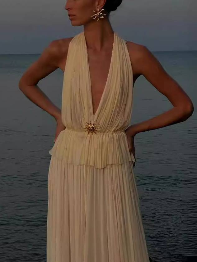 Backless Neck Top Long Skirt Suit