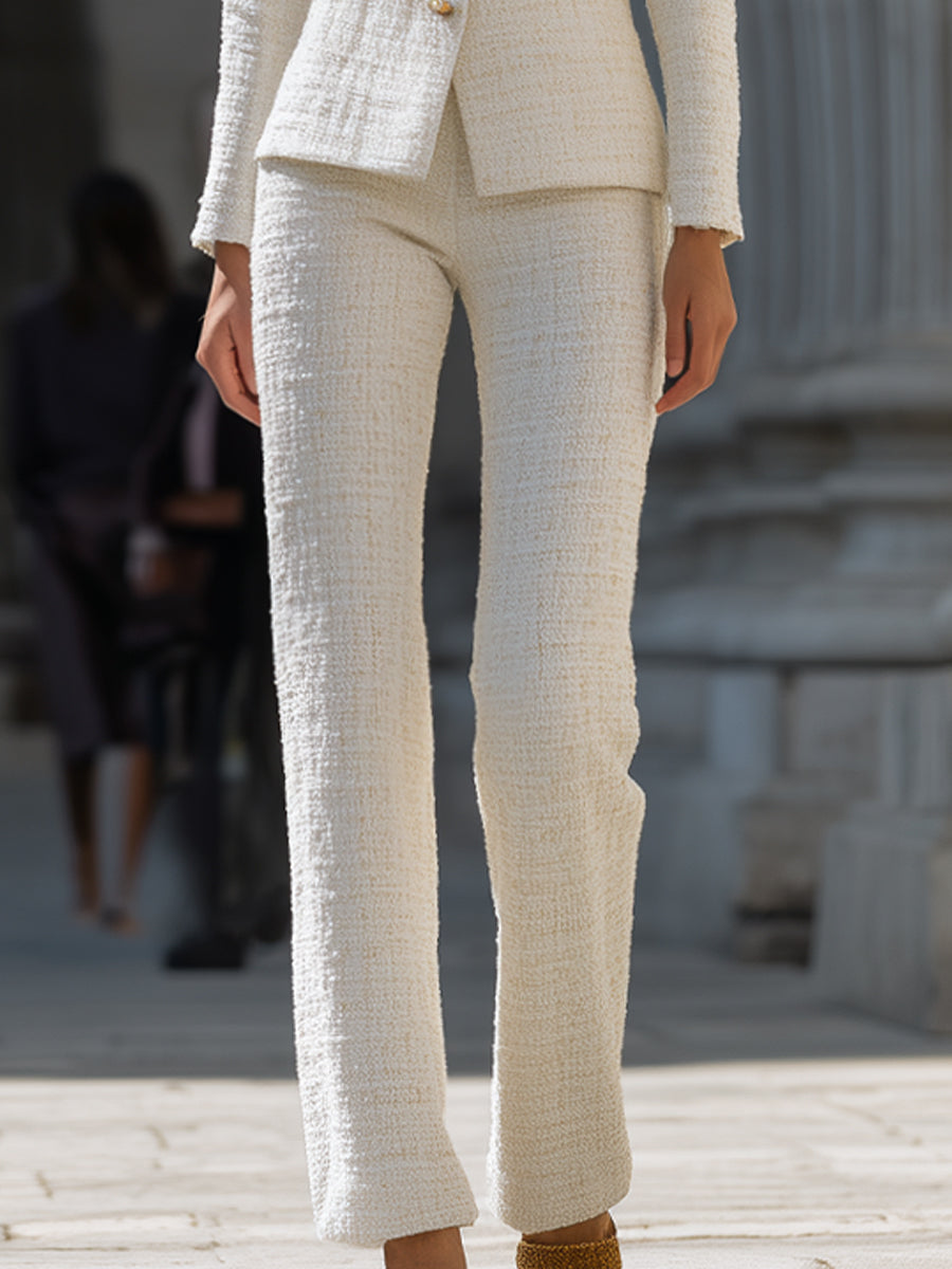 Ivory Tweed Square-Neck Suit Set