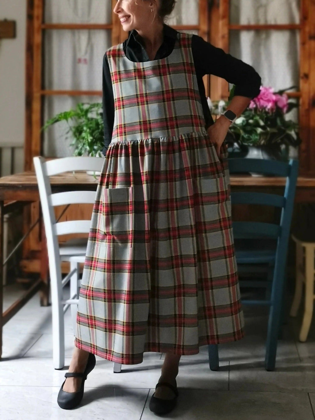 Grey and Red Tartan Apron