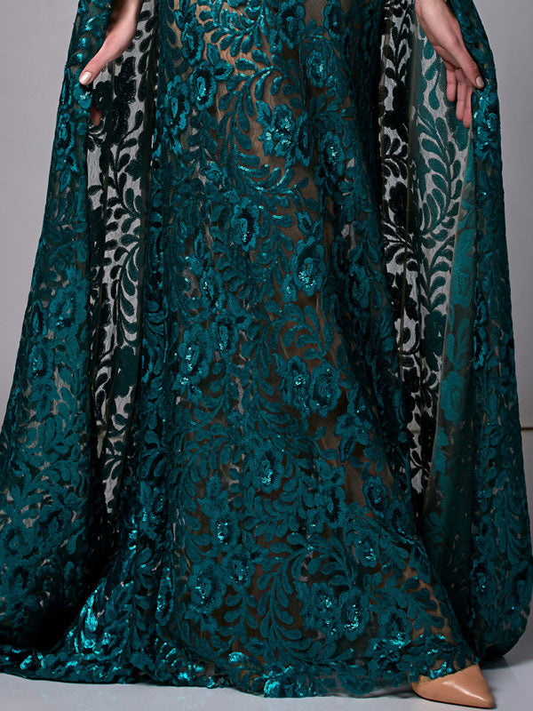 Off Shoulder Illusion Sequin Gown