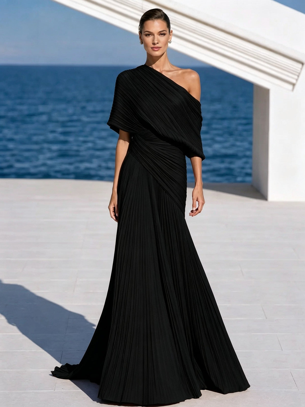 One Shoulder Draped Evening Gown