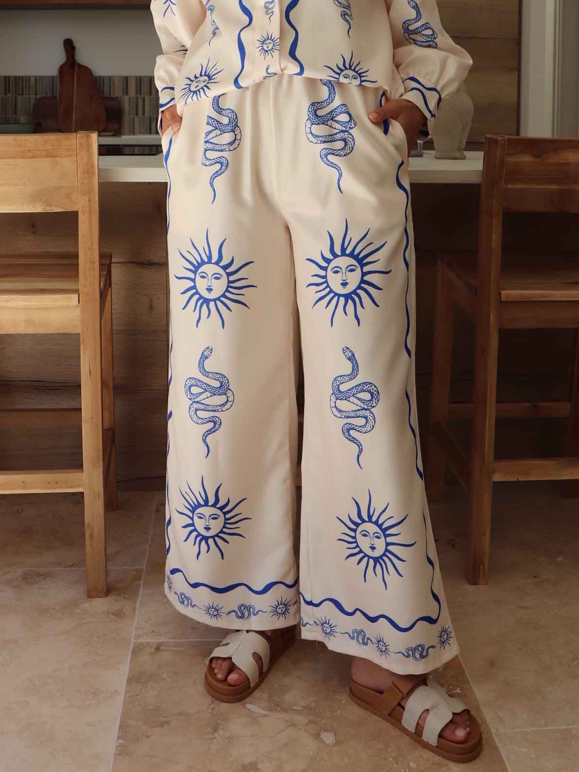 Casual Summer Printed Wide-leg Pants