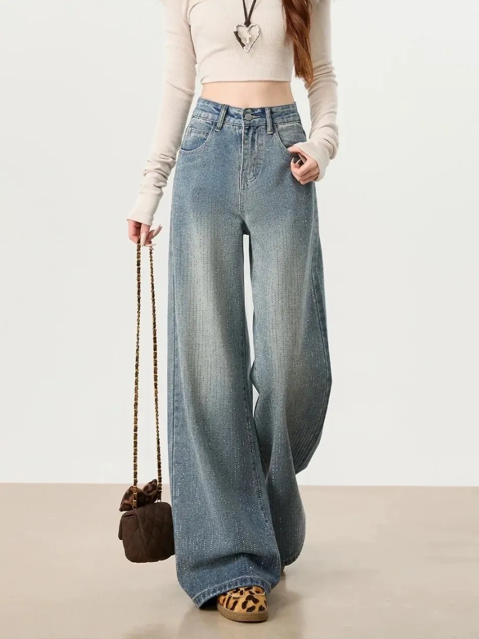 Rhinestone Wide Leg Jeans