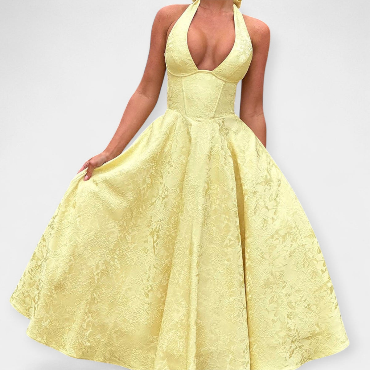 Midi Dress with Open Back and Corset Design