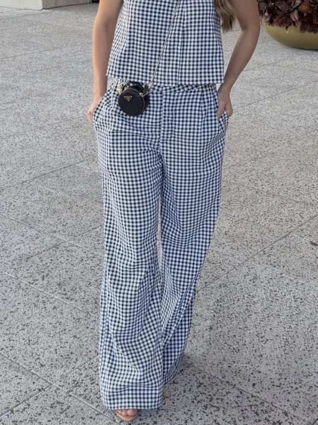 Casual Plaid Straight Pants