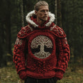 Men's Vintage Viking Tree Of Life Jacquard Knit Hooded Sweater