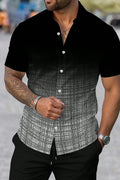 Men's Black Summer Casual Streetwear City Break Geometric Jacquard Stripe Print Short Sleeve Button Up Shirt,Relaxed Fit Camp Collar Beach Top