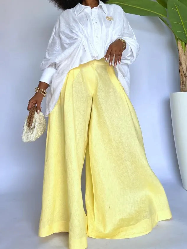 Cotton And Linen Casual Plain Distressing Wide Leg Pants