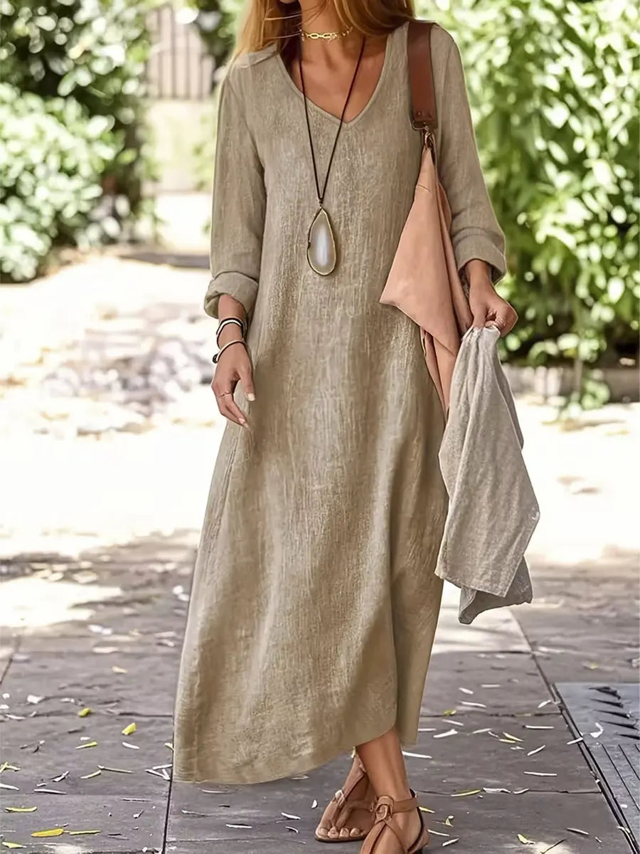 Women's Loose Solid Color Art Casual Cotton And Linen Dress