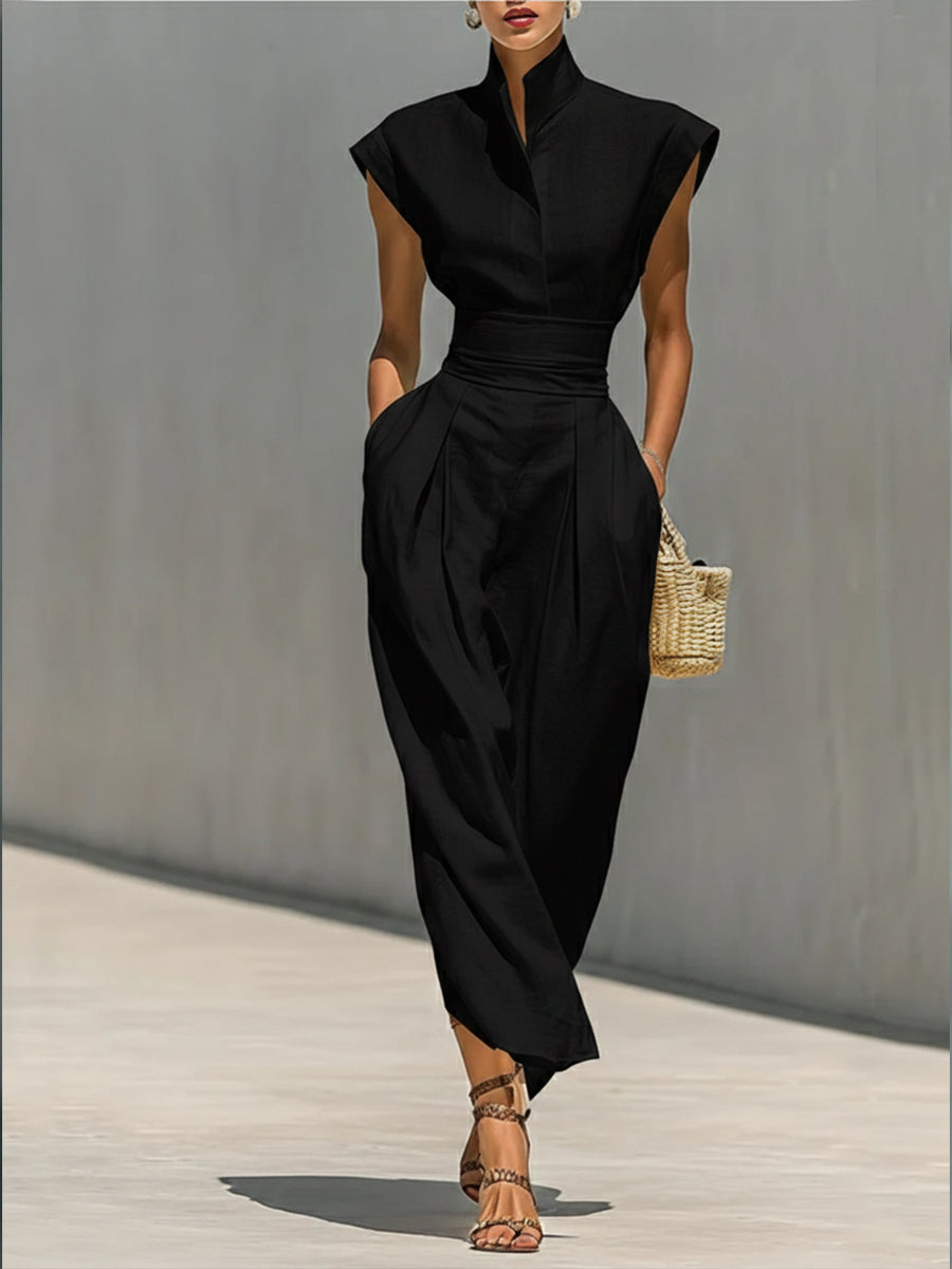 Waist-cinching Linen And Cotton Sleeveless Dress