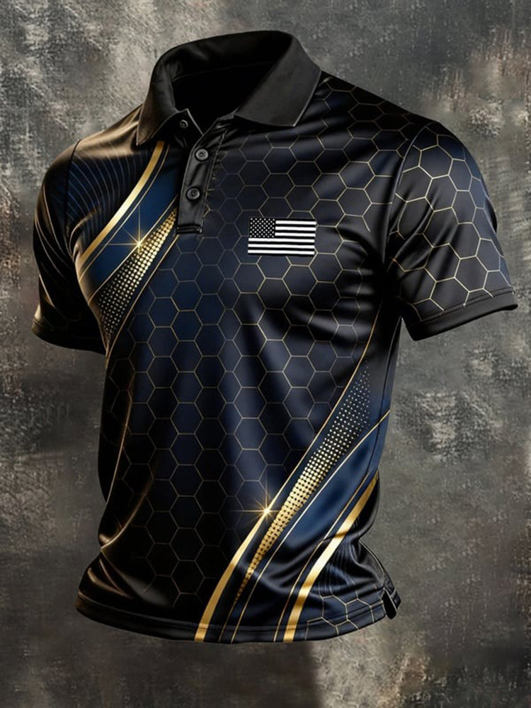 Men's Retro Patriot Color Block Short-sleeve Polo Shirt