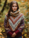 Women's Irish Rainbow Pattern Jacquard Pocket Cozy Sweater