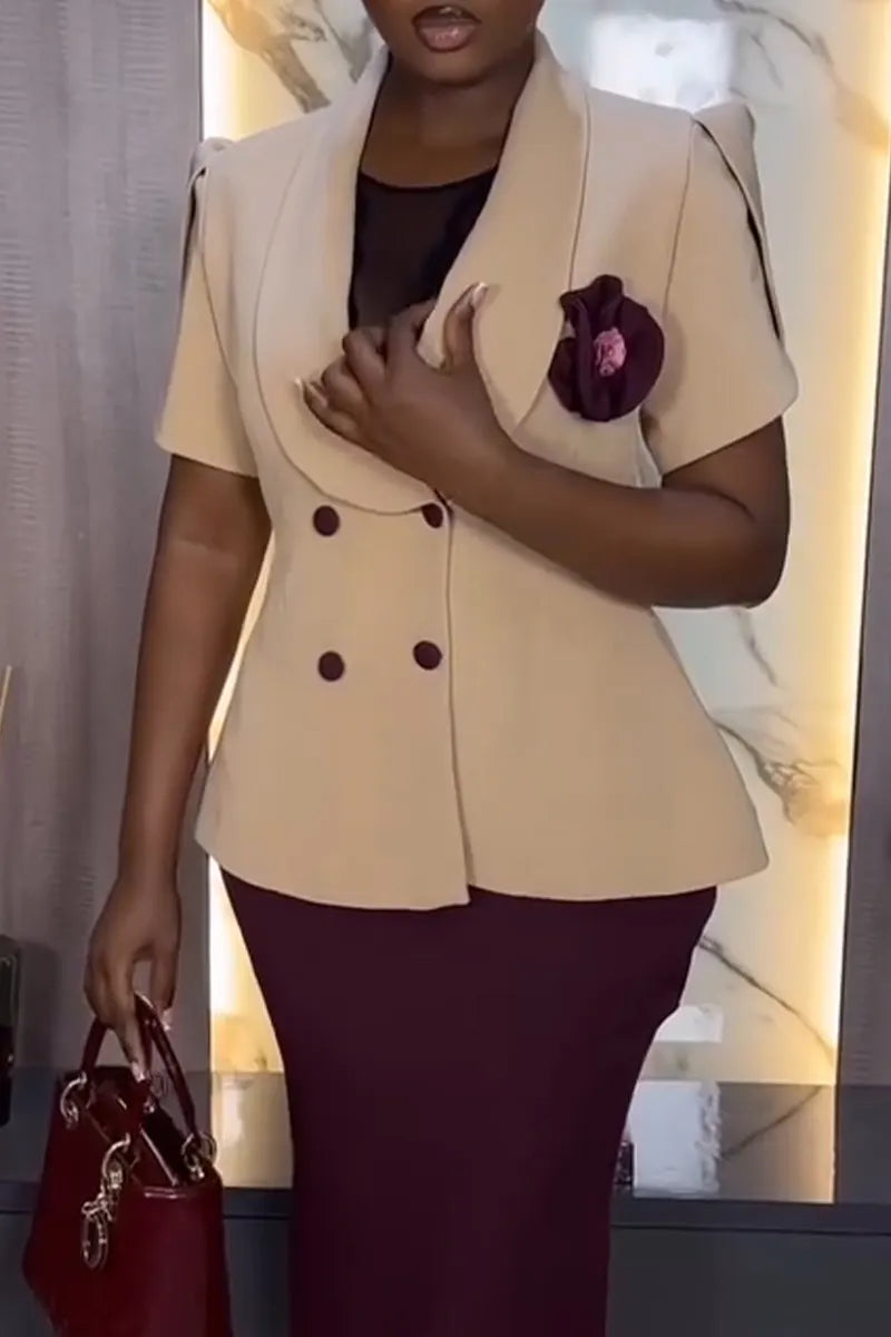 Women's Temperament Commuting Waist Cinched Jacket or Solid Color Half Skirt