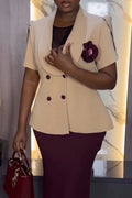 Women's Temperament Commuting Waist Cinched Jacket or Solid Color Half Skirt