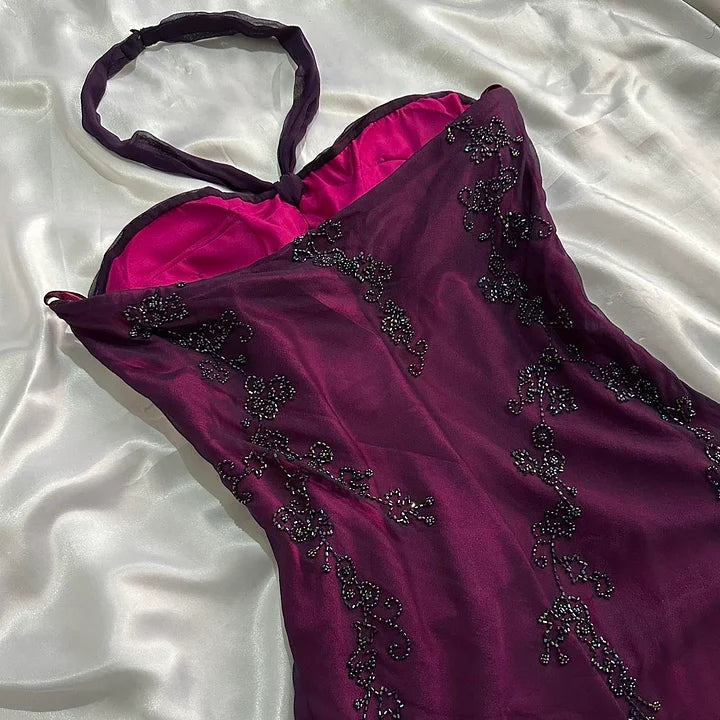 Purple exquisite elegant backless beaded long prom dress evening gown graduation dress