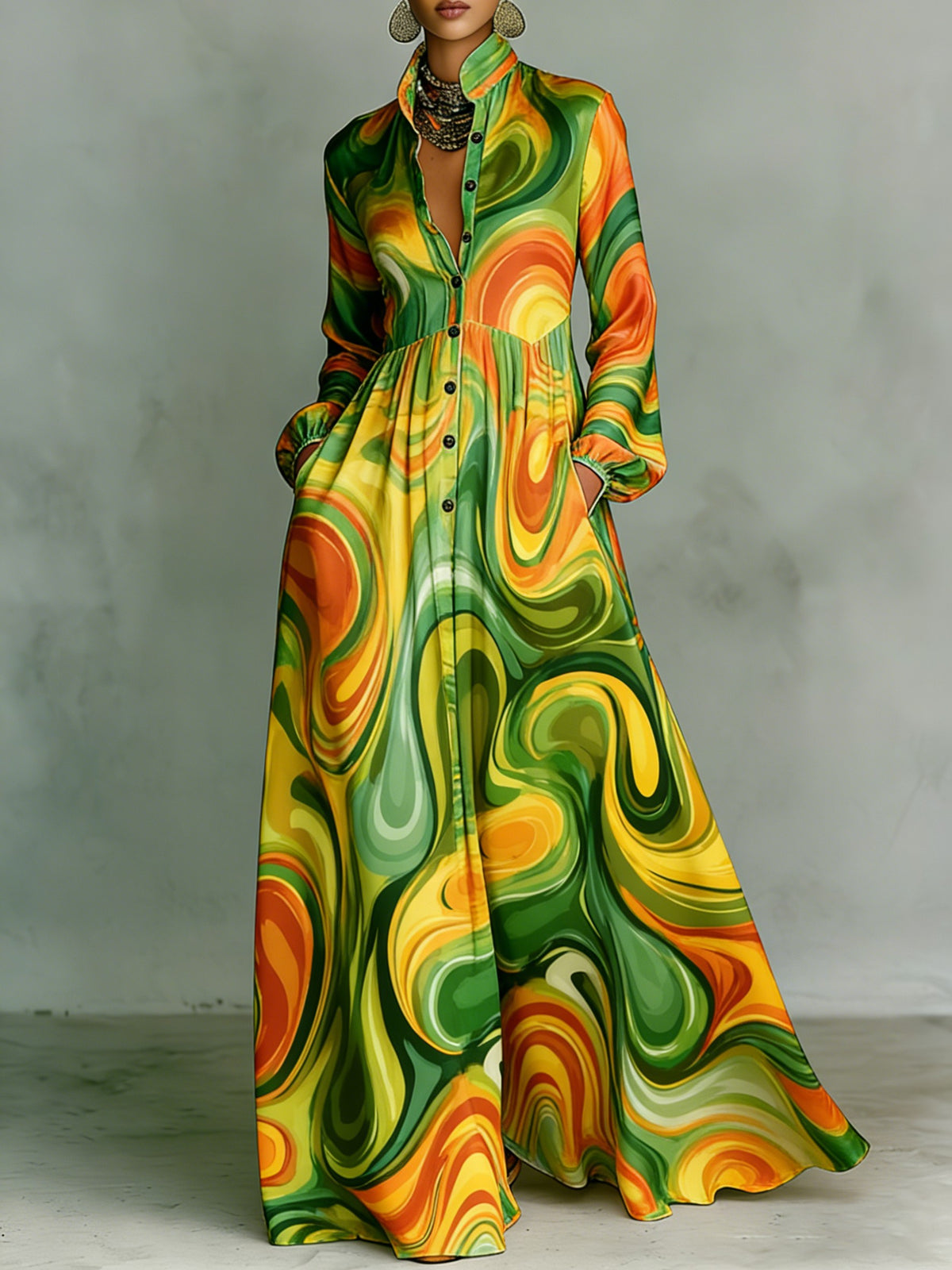 Women's Vintage print Elegant Romantic Vacation Maxi Dress