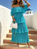 Womenâ€TMs Off-shoulder Boat-neck Dress With Ruffled Hem And Elegant Cake Silhouette Beach Vacations Maxi Dress