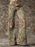 Women's Retro Colorful Ethnic Floral Art Print Casual Washed Pants