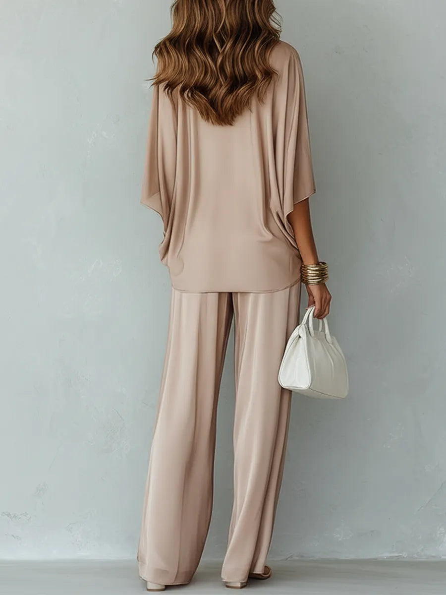 Elegant Champagne-colored Batwing Sleeve Suit
