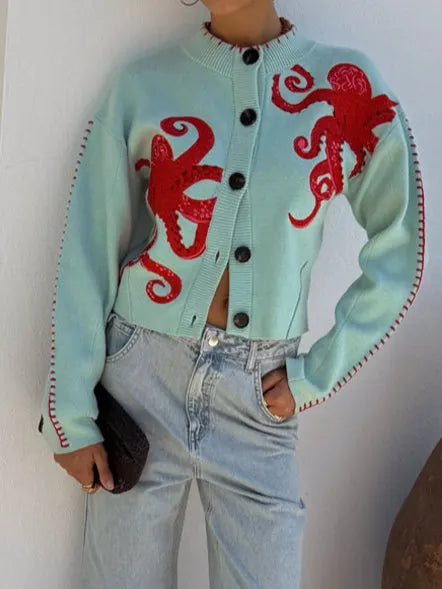 Fun Octopus Pattern Knitted Cardigan