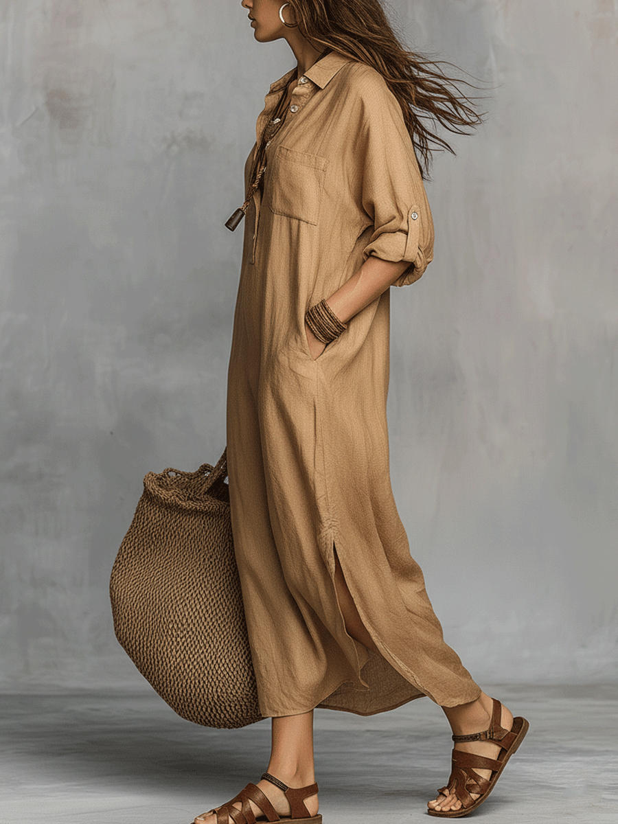 Bohemian Charm Casual Buttoned Dress