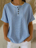 Artistic Cut Striped Cotton-linen Shirt Blouse