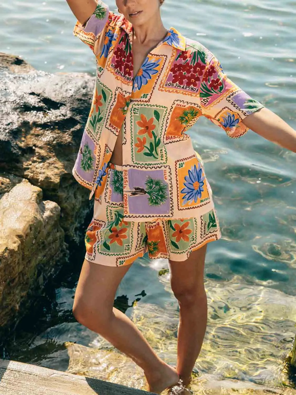 Holiday Style Printed Casual Shirt And Shorts Two-Piece Set