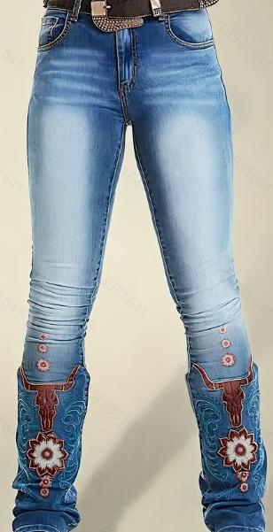Ladies Washed and Printed Casual Jeans