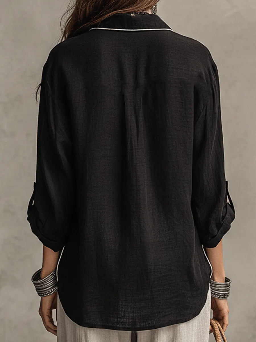 Modern Bohemian Effortless Black Linen Shirt