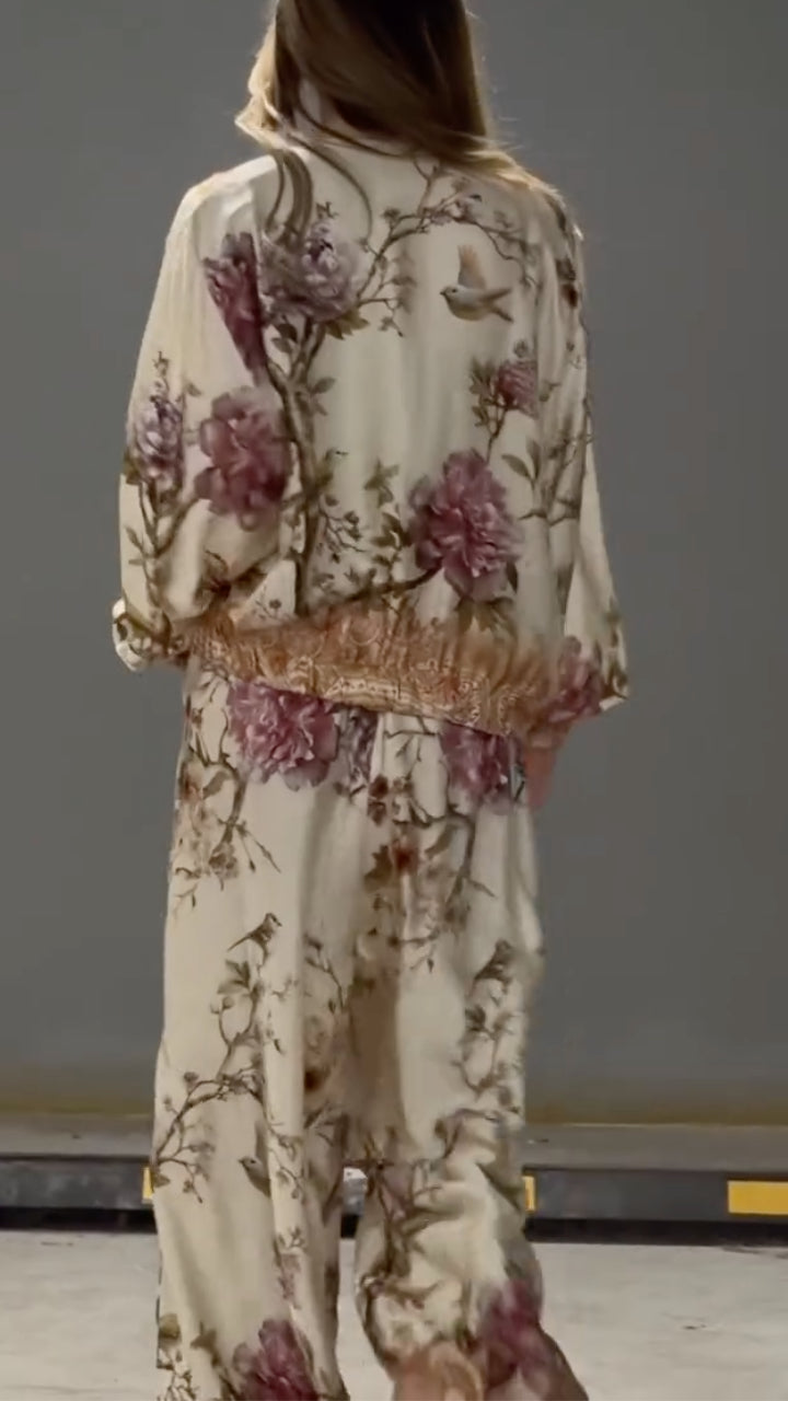 Women's Round-Neck, Cropped, Printed Casual Set