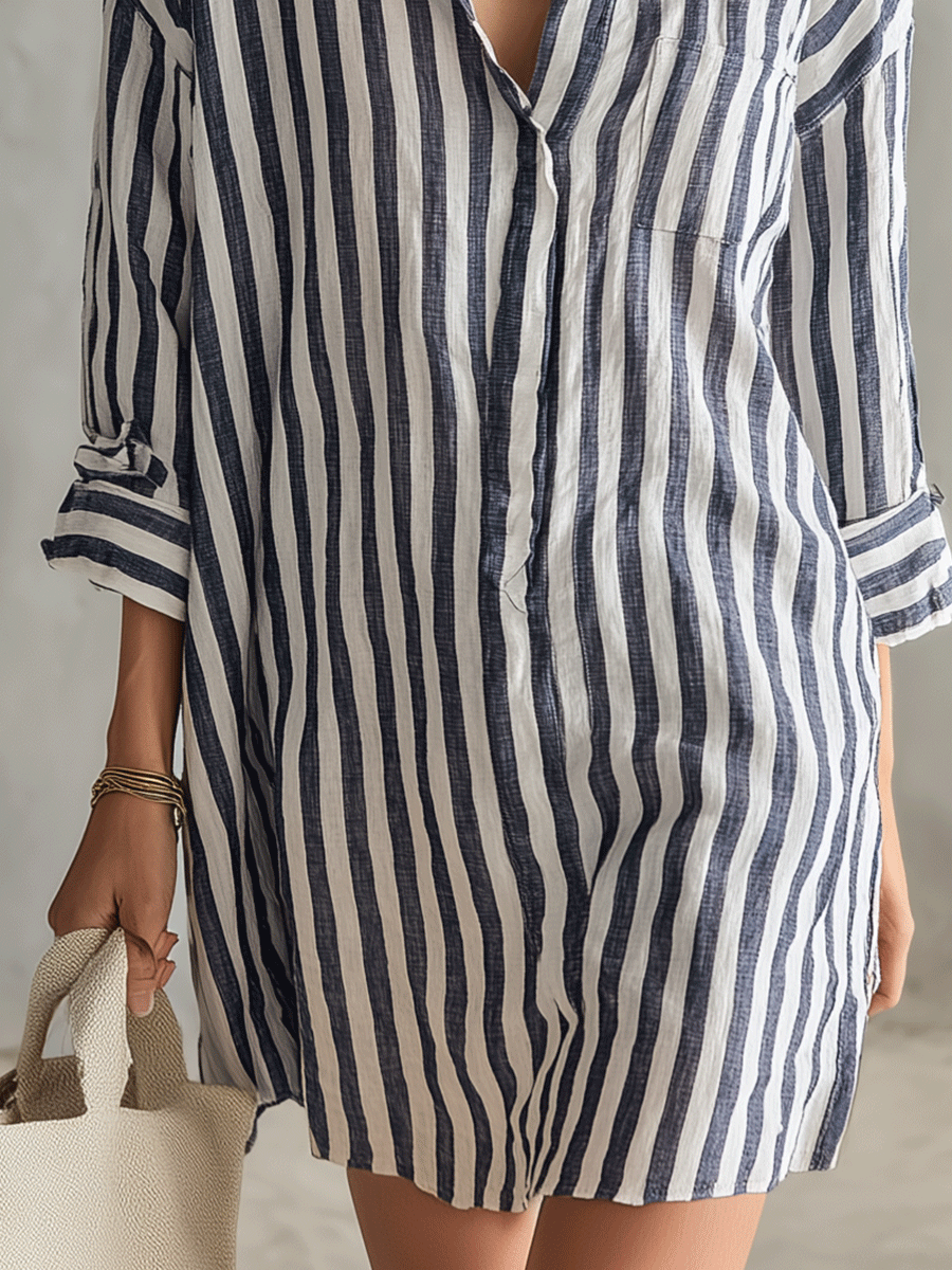 Relaxed Striped Oversized Blue & White Shirt Mini Dress