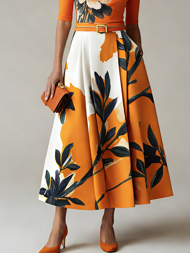 Urban Floral Maxi Skirt With Belt