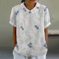 Women's Floral Lace Embroidery Lapel Short Sleeve Casual Blouse